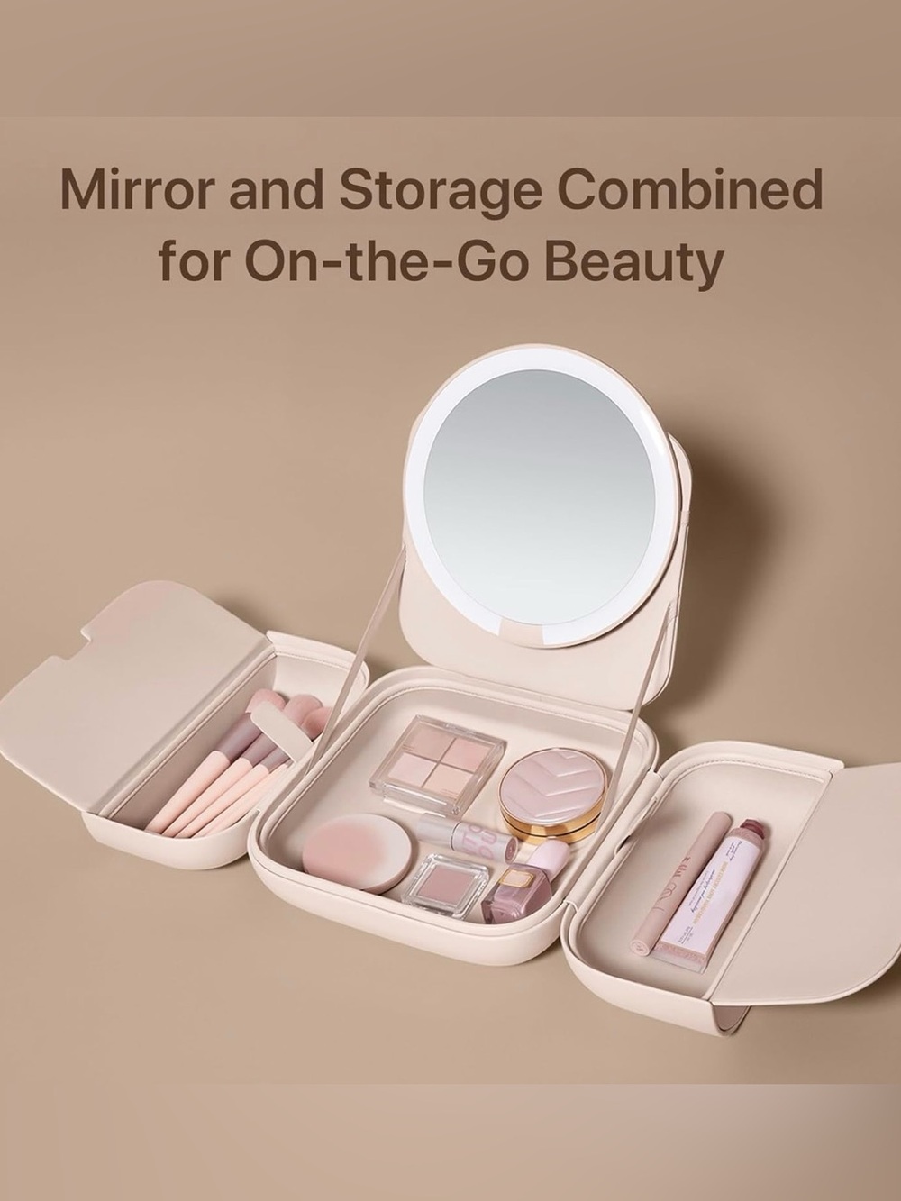 Amiro Portable Makeup Case with LED Mirror and Brush Storage